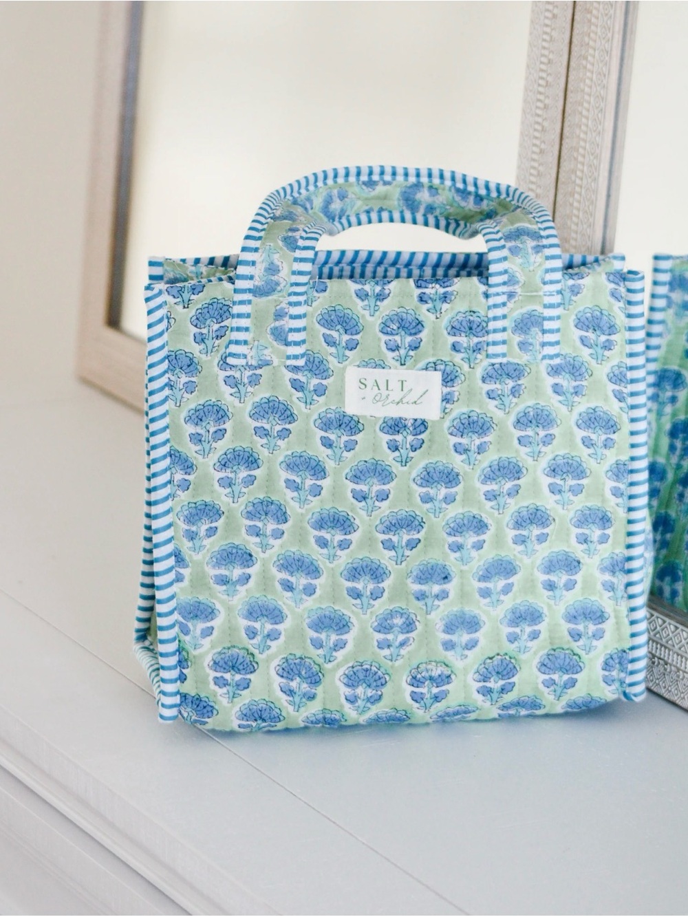 Blue Floral Mini Tote Bag